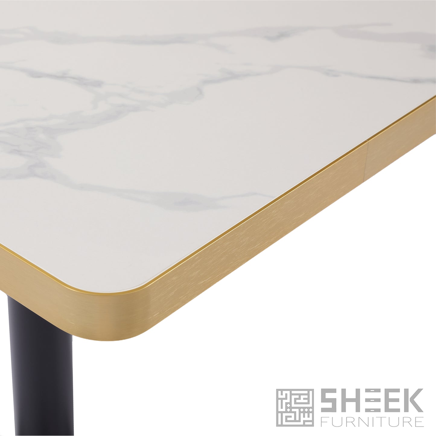 Rhea Table Top – Calacatta White Sintered Stone - Brushed Gold Aluminum Edge - 24 x 30