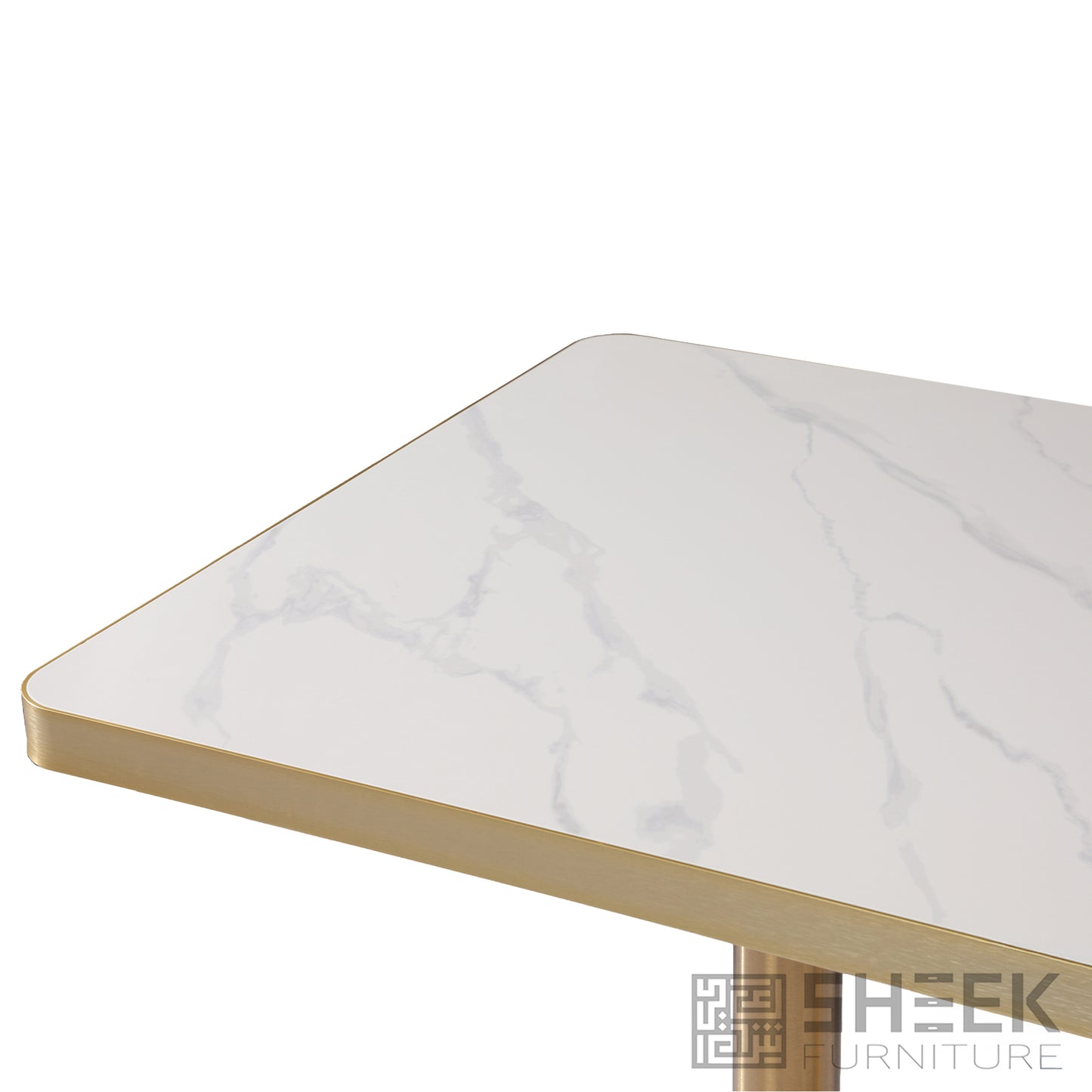 Rhea Table Top – Calacatta White Sintered Stone - Brushed Gold Aluminum Edge - 24 x 30