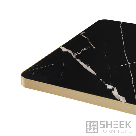 Rhea Table Top – Midnight Black Sintered Stone - Brushed Gold Aluminum Edge - 24 x 30